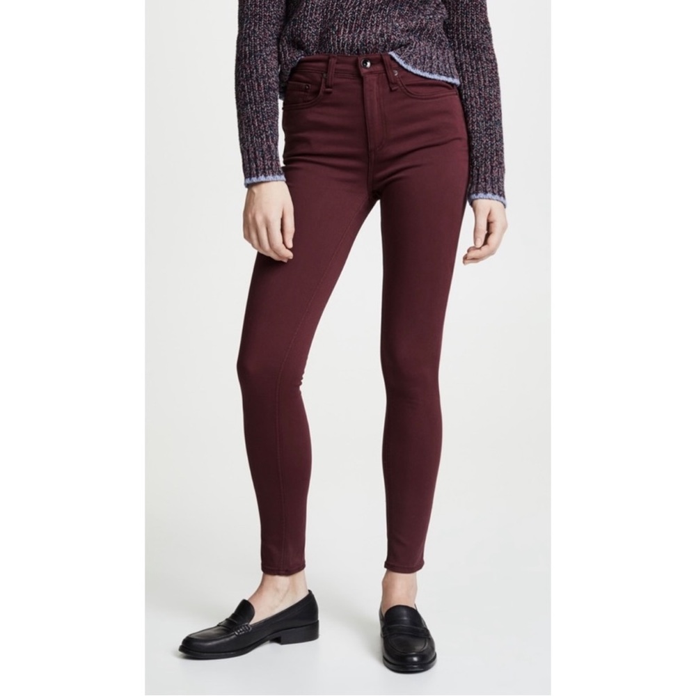 Rag & Bone High Rise Ankle Skinny Jeans - burgundy/maroon, size 24